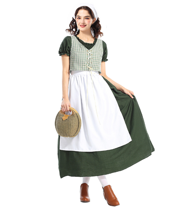 Women Prairie Dress Green Pilgrim Costume 1800s Dress Womens Oktoberfest Outfit